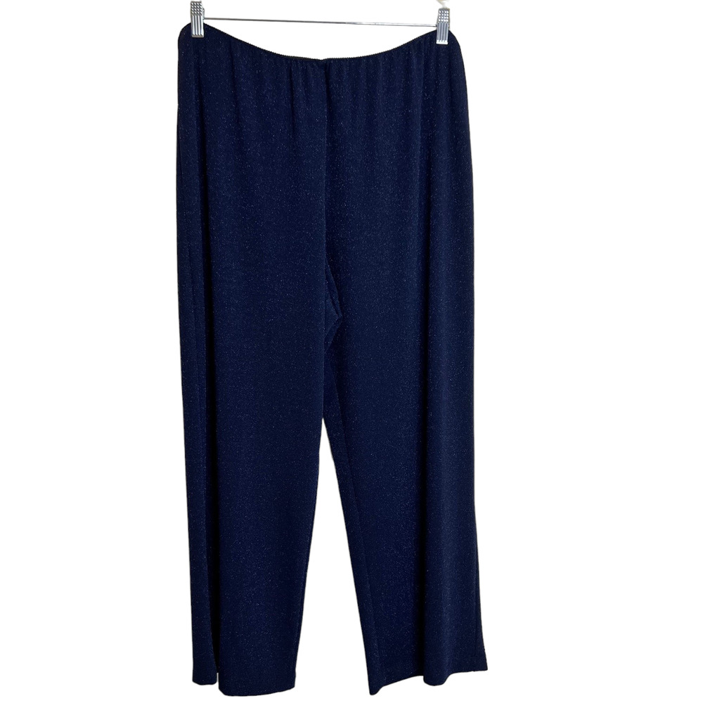 Alex Evenings Womens Pull On Pants Size 3X Navy Blue Shimmery Knit Wide Leg